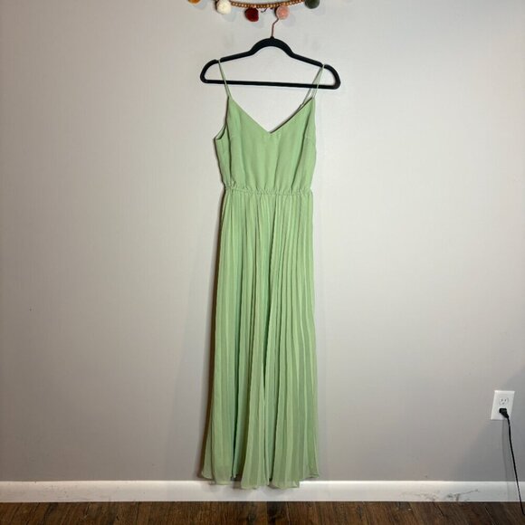 ASOS Design Pleated Cami Maxi Dress Drawstring Waist in Sage Green - Picture 5 of 7